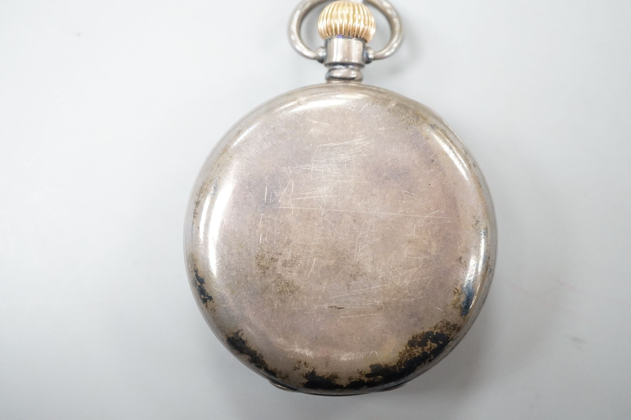 A George V silver open faced keyless pocket watch, by Thomas Russell & Son, Liverpool, with Roman dial and subsidiary seconds, (dial a.f.).